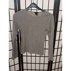Moda International T-Shirt Grey Long Sleeve Size Small Knit Round Neck Pullover